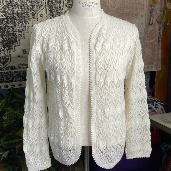 Cardigan Sweater Vintage Crochet Vienna Lace Open Sheer Mesh Top B1 - Picture 16 of 16